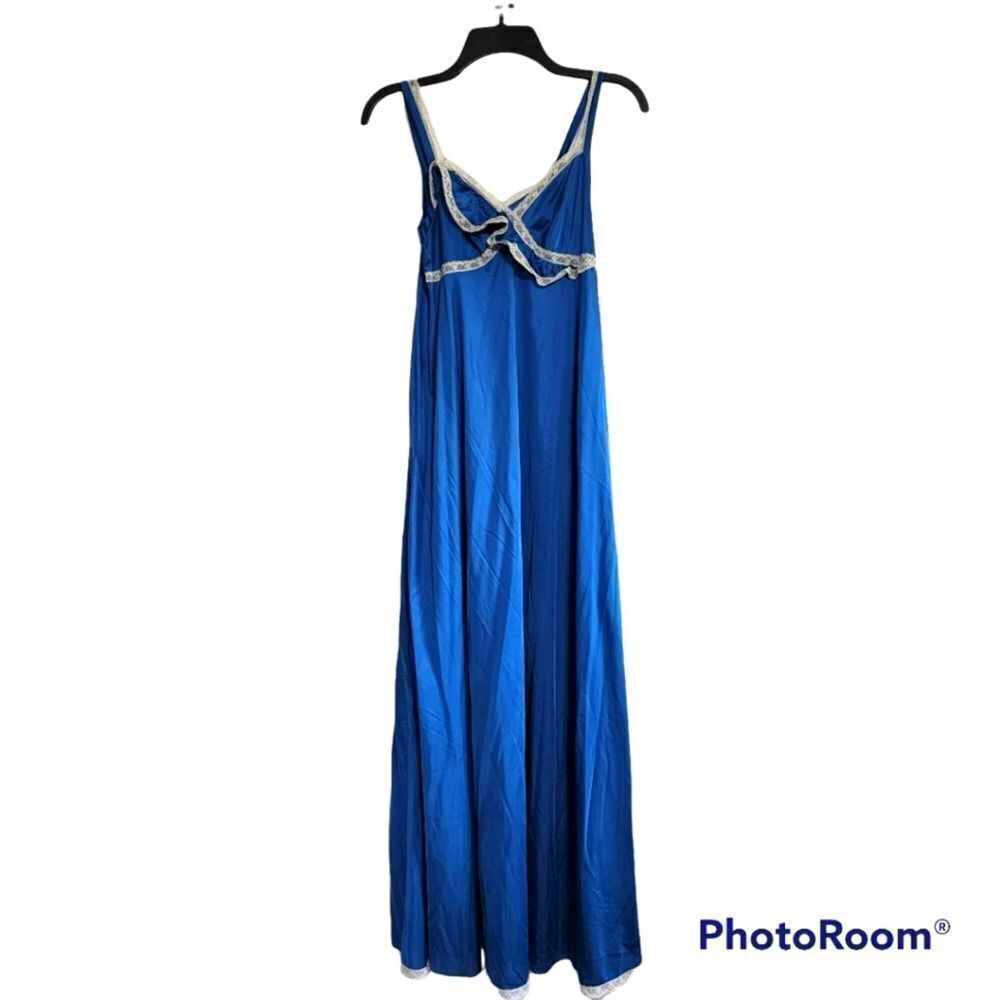 Vintage Shadow Line blue satin gown